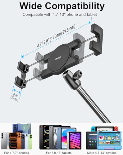 Adjustable Tablet Mount Holder, Aluminum 35" Desk/Bed Clamp Tablet Stand with Foldable 360° Swivel Arm, for iPad Pro Air Mini, Galaxy Tabs, Z Fold, iPhone, Switch, Fire HD, 4.7-13" Devices
