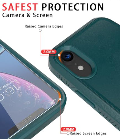 Diverbox for iPhone XR Case [Tempered Glass Screen Protector] [Shockproof] [Dropproof] Heavy Duty Protection Phone Case Cover for Apple iPhone XR (Dark Green) - color: Dark Green-2in1