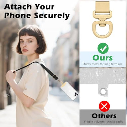 MoKo 2 Pack Metal Phone Tether Tabs, Rotatable 360° Phone Lanyard Patch - color: Light Gold