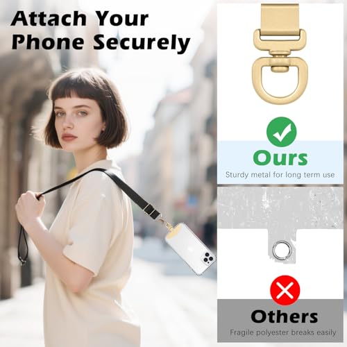 MoKo 2 Pack Metal Phone Tether Tabs, Rotatable 360° Phone Lanyard Patch - color: Light Gold