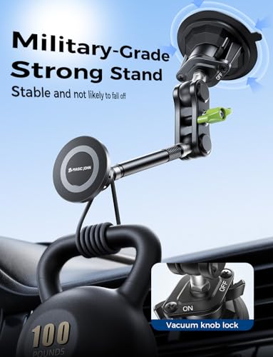 MAGIC JOHN Magnetic Car Phone Holder, Windshield Metal Suction Cup Mount - style: Extended
