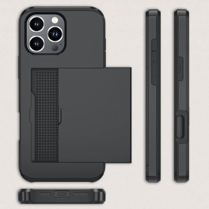 Qinmay Compatible with iPhone 16 Pro Max Case with Card Holder, Dual Layer Shockproof,Heavy Duty Protective Hidden Slot Slim Wallet Phone Cover，Black - color: Black, size: for iPhone 16 Pro Max
