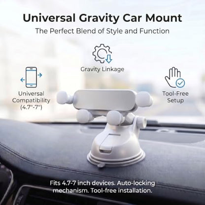Car Phone Holder, Ultra-Durable Metal Cellphone Holder, 360° Rotation Cell Phone Car Mount, Suction Cup Auto Cellphone Mount, Universal for Most Smartphone (White) - color: White
