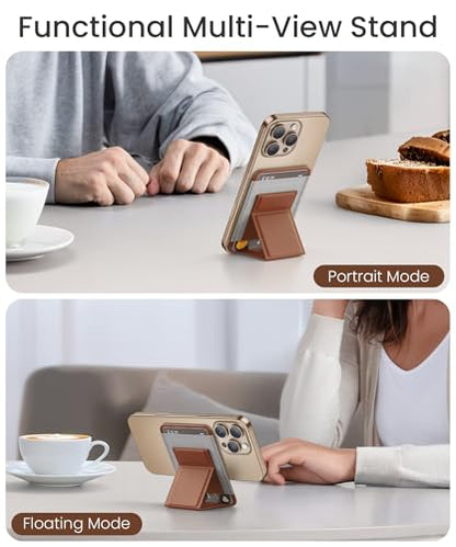 GONEZ for MagSafe Wallet with Stand, Stronger Magnetic Card Holder for iPhone 17/16/15/14/13/12 Series, Premium Leather Phone Wallet with RFID Blocking, 1 Slot, Fit 5 Cards, Brown - color: BROWN