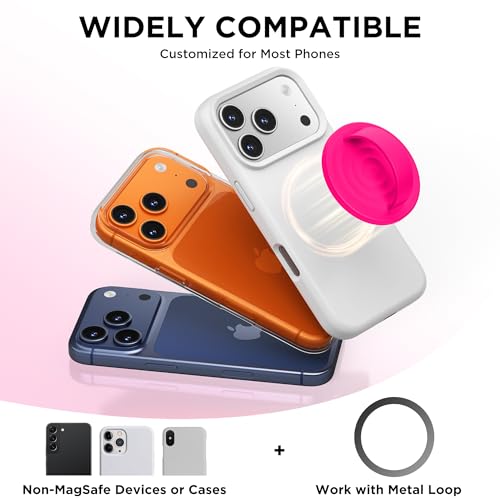 Magnetic Phone Grip Ring, Compatible with MagSafe, Upgraded Liquid Silicone for Secure Comfort, Rotating Finger Loop Ring Grip Holder for iPhone 17/16/15/14/13/12 Pro Max Plus, Neon Pink - color: Neon Pink