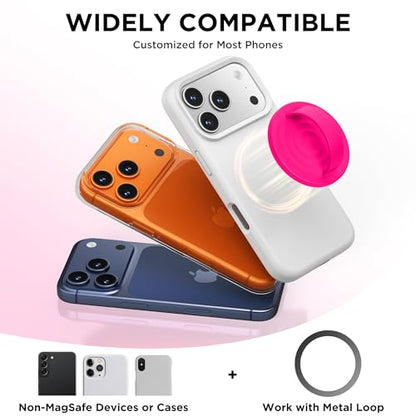 Magnetic Phone Grip Ring, Compatible with MagSafe, Upgraded Liquid Silicone for Secure Comfort, Rotating Finger Loop Ring Grip Holder for iPhone 17/16/15/14/13/12 Pro Max Plus, Neon Pink - color: Neon Pink