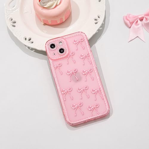 NITITOP Compatible with iPhone 14 Case Cute Clear Pink Glitter Bow Knot Design Shiny Star Sparkle Bling Diamond Girls Women Soft TPU Shockproof Protective Phone Cover - Large Bow - color: Large Bow, size: iPhone 14