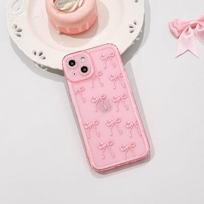 NITITOP Compatible with iPhone 14 Case Cute Clear Pink Glitter Bow Knot Design Shiny Star Sparkle Bling Diamond Girls Women Soft TPU Shockproof Protective Phone Cover - Large Bow - color: Large Bow, size: iPhone 14