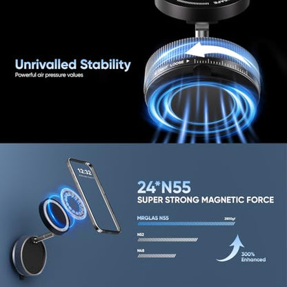 Vacuum Suction Phone Holder Magnet, 360° Adjustable Foldable Portable Vacuum Magnetic Phone Mount Stand (Black)