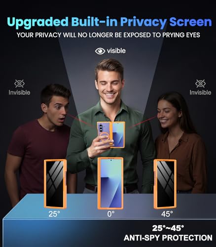 Magnetic Phone Case for Samsung Galaxy Z Fold 7, Fit for MagSafe | Full-body Case with 2 Pack Front Frame,Built-in Glass Screen Protector【Privacy & HD Clear】Shockproof Hinge Protective,Orange