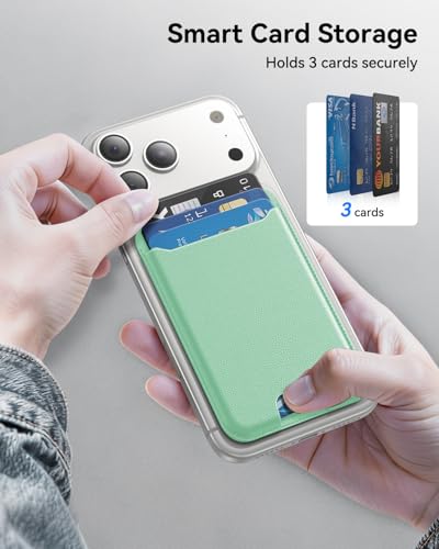 TWZKG for MagSafe Wallet, 3 Cards Holder, Slim Magnetic Phone Wallet for iPhone 17/16/15/14/13/12 Pro Max Plus Air Series,RFID Blocking Vegan Leather,Light Green - color: Light Green