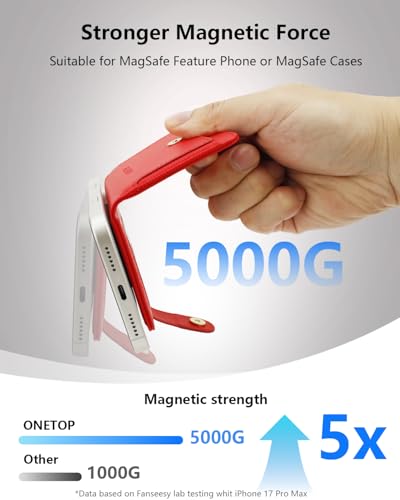 ONETOP for MagSafe Wallet,Magnetic Phone Wallet with 5 Card Slots,Red | 1-12 Cards/Cash Holder for iPhone 17/16/15/14/13/12 Series,Detachable Wallet Stick-On Back,PU Leather RFID Blocking Kickstand - color: Red