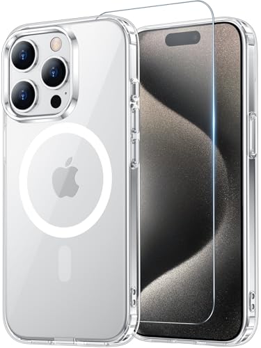 for iPhone 15 Pro Case with Screen Protector Clear | Compatible with Magsafe, Anti-Yellowing, Military-Grade Protection, Shockproof Slim Magnetic Phone Case,6.1" - color: A-Clear, size: iPhone 15 Pro