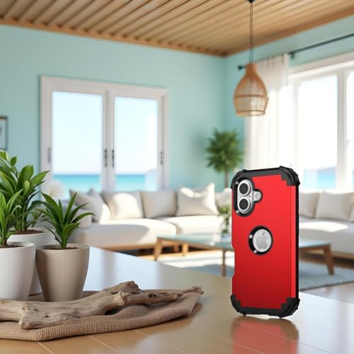 IDweel for iPhone 17 Case with Screen Protector, 3 in 1 Shockproof Slim Fit Hybrid Heavy Duty Hard PC Cover Soft Silicone Bumper Full Body Anti-Fingerprint Case, Red - color: Red
