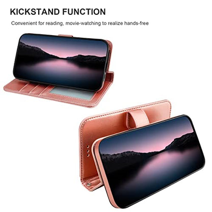 Bocasal Detachable Wallet Case Card Holder for iPhone 14, Rose Gold | RFID Blocking Kickstand Card Slots Holder PU Leather Magnetic Shockproof Wrist Strap Removable Flip Protective Cover 6.1 inch - color: Rose Gold