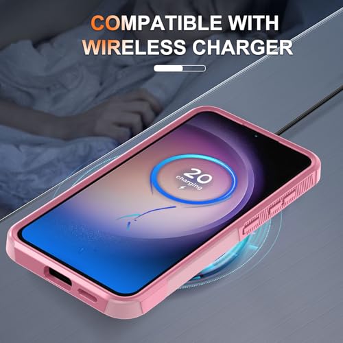 Case for Samsung Galaxy S24 FE, Full Body Heavy Duty Rugged Shockproof Protective Phone Cover with Lanyard Strap, Tempered Glass Screen Protector and Camera Lens Cover, Cute Pink | Rugged Shockproof Protective Case,with Tempered Glass Screen Protector + C