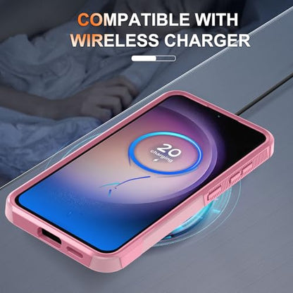 Case for Samsung Galaxy S24 FE, Full Body Heavy Duty Rugged Shockproof Protective Phone Cover with Lanyard Strap, Tempered Glass Screen Protector and Camera Lens Cover, Cute Pink | Rugged Shockproof Protective Case,with Tempered Glass Screen Protector + C
