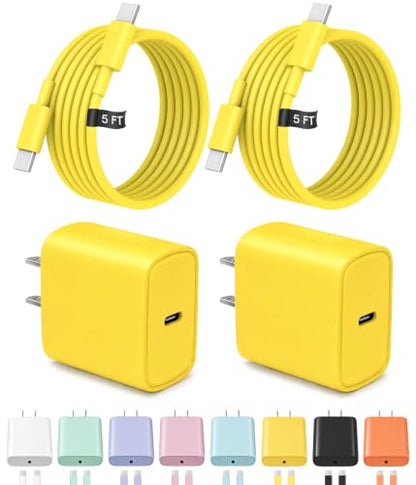 5FT iPhone 17 16 15 Charger Fast Charging USB C Charger Block - color: Yellow, size: 5FT