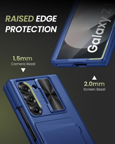 for Samsung Galaxy Z Fold 6 Case with Card Holder, Blue - color: Blue