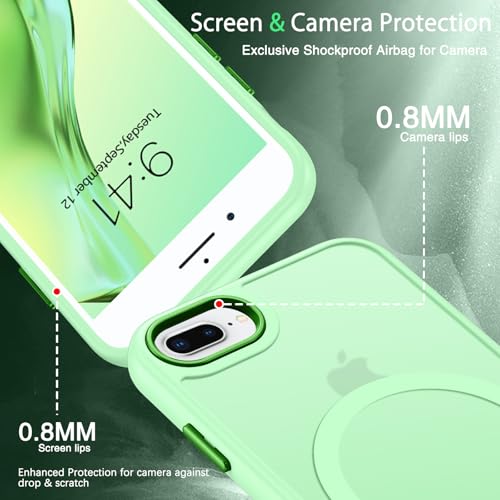 DUEDUE for iPhone 8 Plus Case, iPhone 7 Plus Case Magnetic[Compatible with Magsafe], Translucent Matte Back Protective Cover Shockproof Phone Case for iPhone 7 Plus/8 Plus, Light Green - color: Light Green