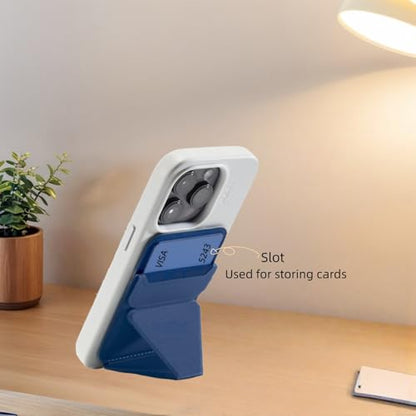 Magnetic Wallet for MagSafe with Stand, RFID Blocking, 2 Card Holder, Slim Leather, Compatible with iPhone 17 16 15 14 13 12 Series - color: Deep Blue small support