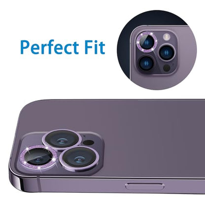 Compatible with iPhone 14 Pro and 14 Pro Max Camera Lens Protector, Bling Glitter Lens Cover 9H Tempered Glass Camera Cover Anti Scratch Lens Screen Protector - 3PCS Deep Purple - color: Glitter Deep Purple