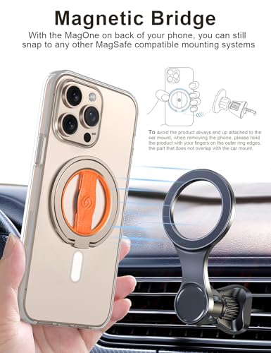 EWA MagOne 3rd Gen [Compatible with MagSafe] Phone Grip Stand with Finger Strap, Removable Magnetic Ring Holder Kickstand Loop for iPhone 17,16,15,14,13,12 Series-(Gold-Orange) - color: Gold-Orange
