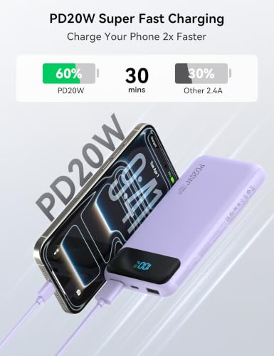 Nusyddy Portable Charger 10000mAh with 4 Built-in Cables & 6 Outputs Purp. - color: Purple