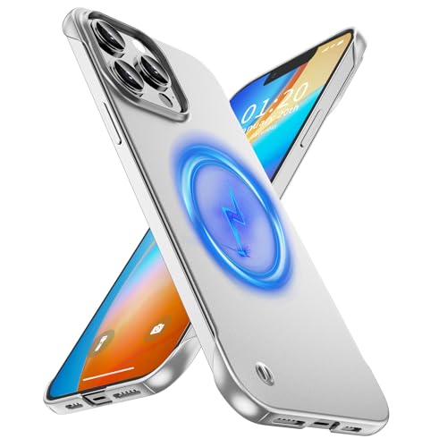 GRECAZO Magnetic Frosted Frameless Case for iPhone 13 Pro, Silvery | Compatible with MagSafe, Metallic Finish, Hard PC Cover, Ultra Thin Lightweight Minimalist Borderless, Slim Fit, 6.1-Inch - color: Silvery, size: iPhone 13 Pro