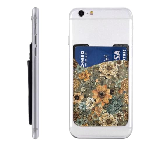Leather Phone Wallet Retro Flower Cards Holder Compatible with Most Of Cell Phone Mandala Floral Rose Peony ID Card Holder for Back Of Phone - color: Floral Print