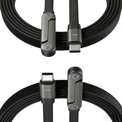 240W USB C to USB C Fast Cable with Invisible Phone Stand, 90° Flat Cord - size: 2Pcs ( C to C )