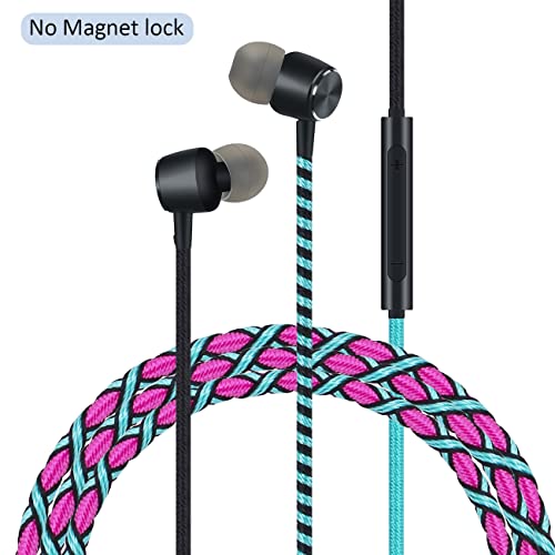 Colorful Fun in-Ear Wired Earbuds Headphones - Braided Earphones with Microphone for Cell Phones MP3 Laptop Tablets Fabric Braided Headset (7#) - color: UH-004MZF-7#