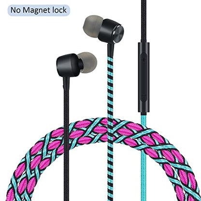 Colorful Fun in-Ear Wired Earbuds Headphones - Braided Earphones with Microphone for Cell Phones MP3 Laptop Tablets Fabric Braided Headset (7#) - color: UH-004MZF-7#