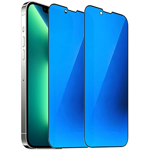 2 PCS Anti-Blue Privacy Tempered Glass Mirror Anti-Spy Screen Protector Anti-Peeping Film Compatible with iPhone 14 Plus /iPhone 13 Pro Max, 6.7 inch Electroplated 9H Hardness Anti-scratch (Blue) - size: For iPhone 13 Pro Max/ iPhone 14 Plus