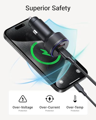 USB-C Car Charger, 3-Port 90W Fast Car Charger, Dual USB-C & USB-A Car Power Adapter, PD3.0 & QC3.0 Fast Charging for iPhone 17/16/15/14/13Pro Max, iPad, MacBook and More - size: 1