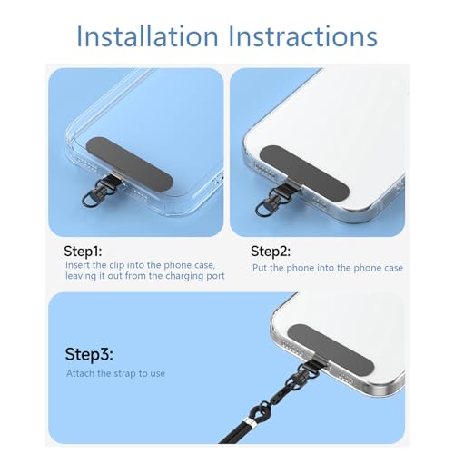 Phone Tether Tab 4pcs 360° Swivel Clip Ultra Thin Stainless Steel Lanyard Tab Patch for All Phone Cases Insert, Silver - color: Silver