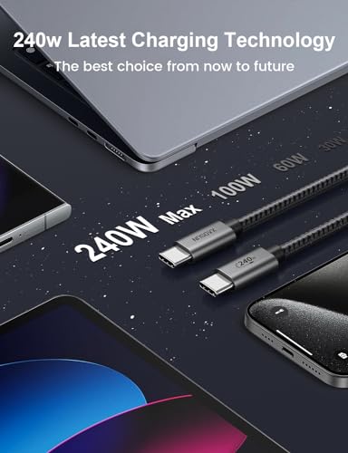 XAOSUN 240W USB C to USB C Cable, USB C 2.0 Fast Charging Cable, Grey 15FT - size: 15FT