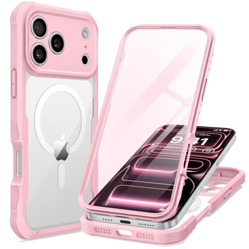 seacosmo for iPhone 17 Pro Case, Full Body Bumper with Built-in Tempered Glass Screen Protector and Camera Lens Protection, Compatible with MagSafe, Shockproof 17 Pro Phone Case, 6.9", Pink - color: Pink, size: iPhone 17 Pro 6.3"