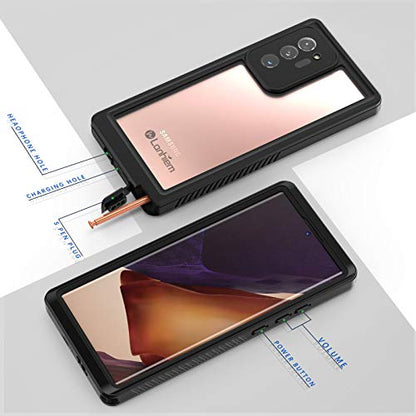 Lanhiem Galaxy Note 20 Ultra Case, IP68 Waterproof Dustproof Shockproof Case with Built-in Screen Protector, Full Body Sealed Underwater Protective Cover for Samsung Note 20 Ultra 6.9 inch, Black - size: for Note 20 Ultra
