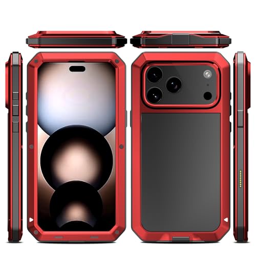 Compatiable with iPhone 17 Pro Max Case,360 Full Body Protective Cover Heavy Duty Shockproof [Tough Armour] Aluminum Alloy Metal Case with Silicone Built-in Screen Protector - Red - color: Red