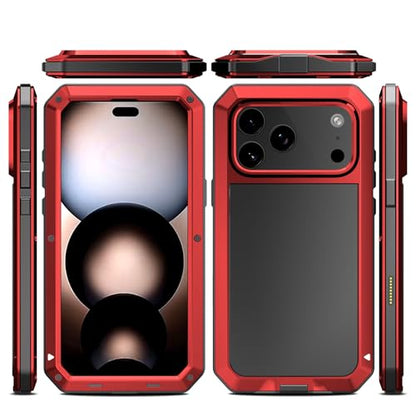 Compatiable with iPhone 17 Pro Max Case,360 Full Body Protective Cover Heavy Duty Shockproof [Tough Armour] Aluminum Alloy Metal Case with Silicone Built-in Screen Protector - Red - color: Red