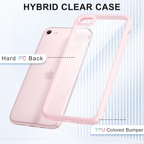 LoeoeL for iPhone SE 2022/2020/ 7/8 Case Clear, Transparent Hybrid SE Phone Case [Hard Plastic & Soft Silicone Bumper] Acrylic Non Yellowing Thin Slim Protective Cover, Light Pink - color: Light Pink, size: SE / 7 / 8