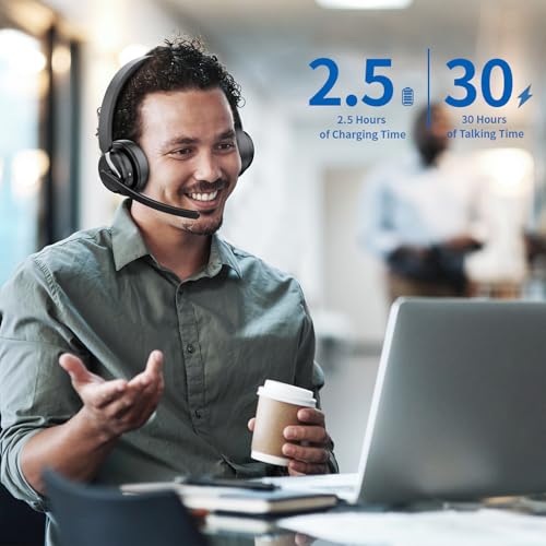 awatrue Wireless Headset with Mic for Work, Noise Canceling for Clear Calls - color: Black