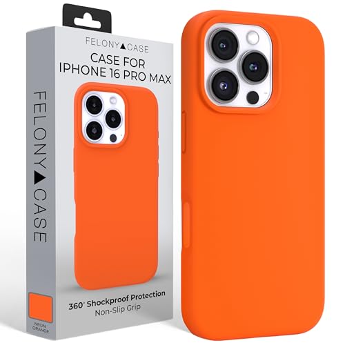 FELONY CASE for iPhone 16 Pro Max Silicone Case, Shockproof, Neon Orange | Liquid Silicone Cover, Microfiber Lining, Non-Slip Grip, Anti-Scratch interior, 360° Protection Cover, Vivid Colors - color: Neon Orange, size: iPhone 16 Pro Max w/o MagSafe