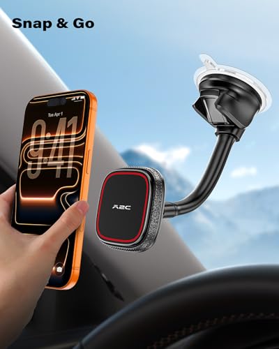 APPS2Car Magnetic Phone Holder for Car, Dashboard Windshield Suction Mount - color: Black - MagSafe