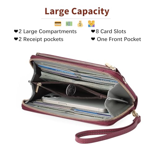 GOIACII Phone Purse Crossbody Bags for Women Small Travel Wallet Touch Screen RFID Blocking - color: A10 Wined Red