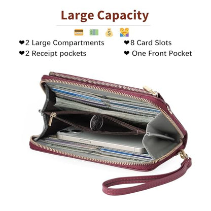 GOIACII Phone Purse Crossbody Bags for Women Small Travel Wallet Touch Screen RFID Blocking - color: A10 Wined Red