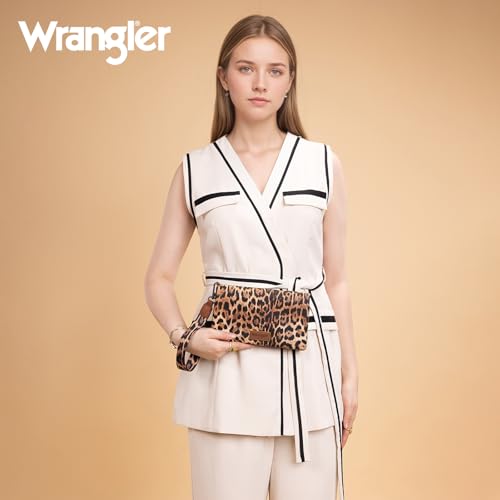 Wrangler Leopard Print Wallets Womens Crossbody Wallet Cheetah RFID Blocking Bifold Small Clutch Credit Card Holder Purse - color: B-leopard Brown