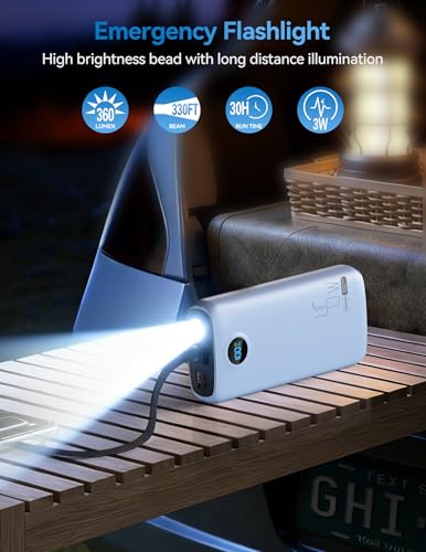 DIAMUAR Portable Charger 20000mAh 45W, Built in USB C Cable, 3W Flashlight - color: Blue