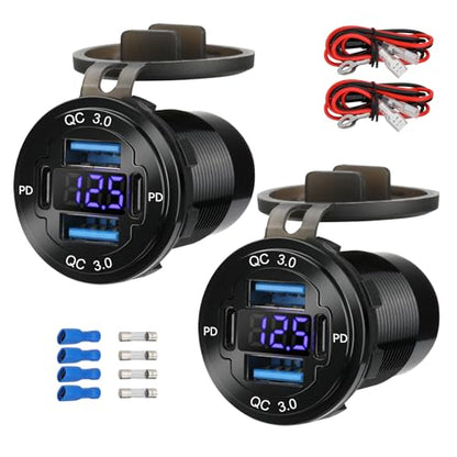 2 Pack 12V USB Outlet 4-Port, 78W Dual PD30W & QC3.0 Fast Charger - size: 2 pack